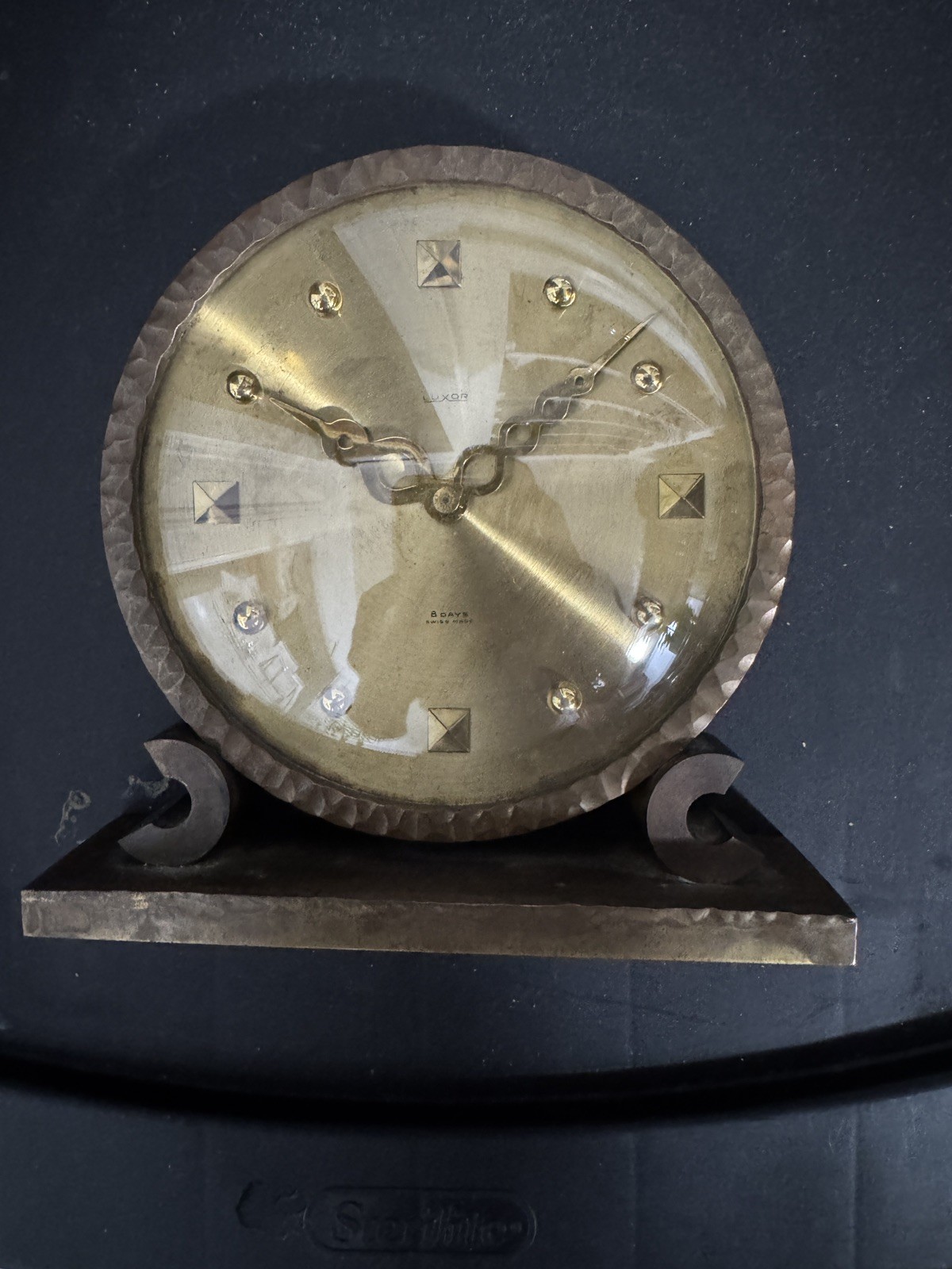 Antique Working 1930's LUXOR Swiss Gilt Brass 8 Day 15 Jewel Mantel Desk Clock