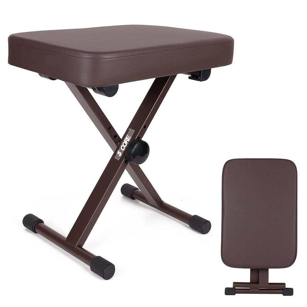 Folding Keyboard Bench 3" Padded Adjustable Heavy Duty Brown