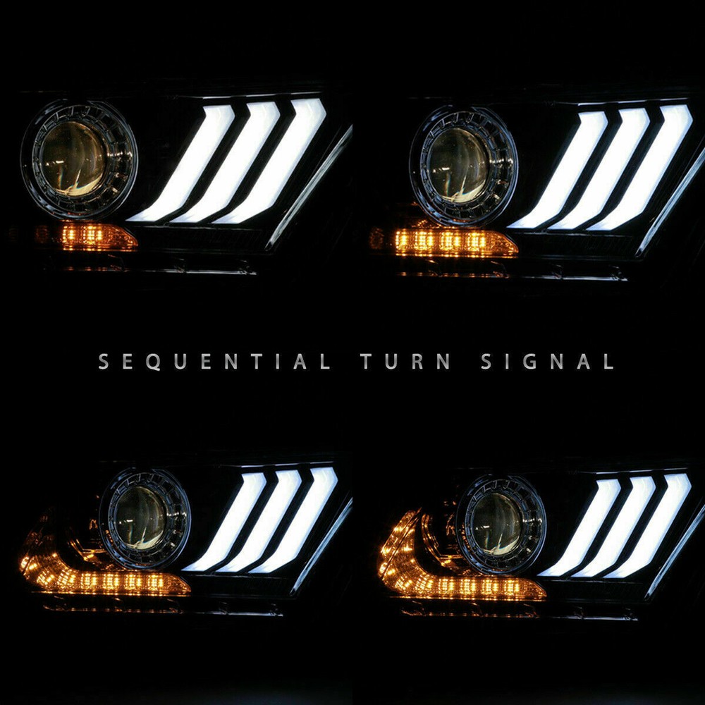 Pair for 2010-2012 Ford Mustang Headlights Sequential LED Projector w/ Bulbs