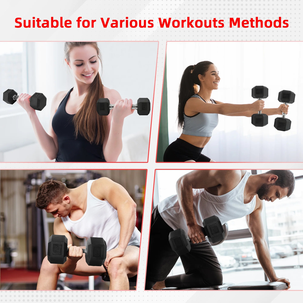 Rubber Encased Hex Dumbbells 35 Lbs Pair Black