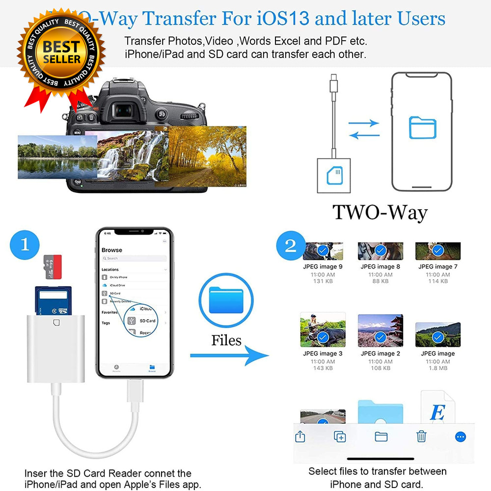 Apple Mfi Certified Lightning to SD Card Camera Reader for Ipad Sd Card Reader