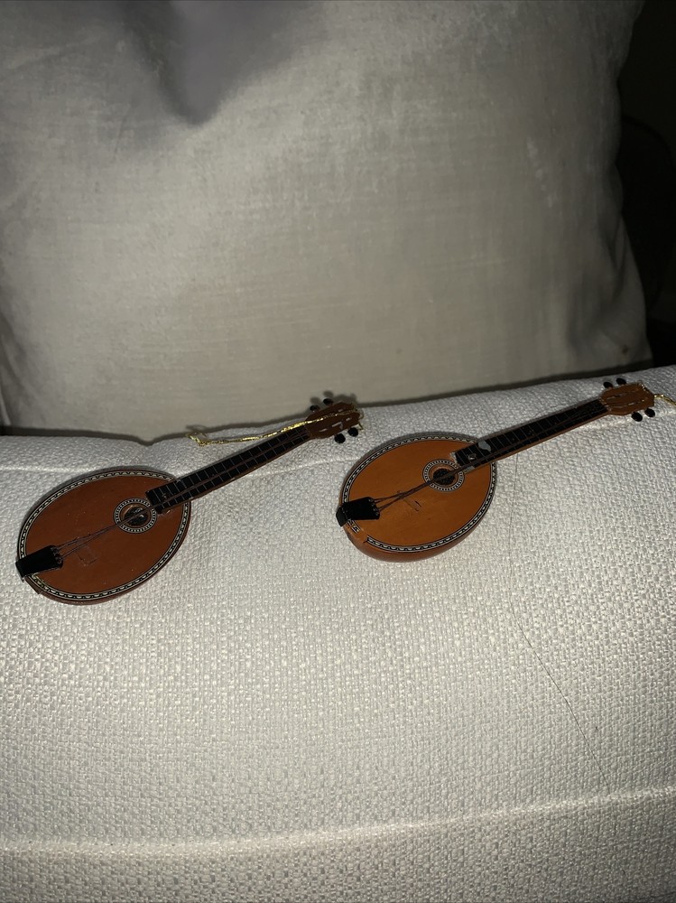 MANDOLIN BANJO Metal Handle Thread Strings Made Philippines Ornaments SET 2 ❤️tb