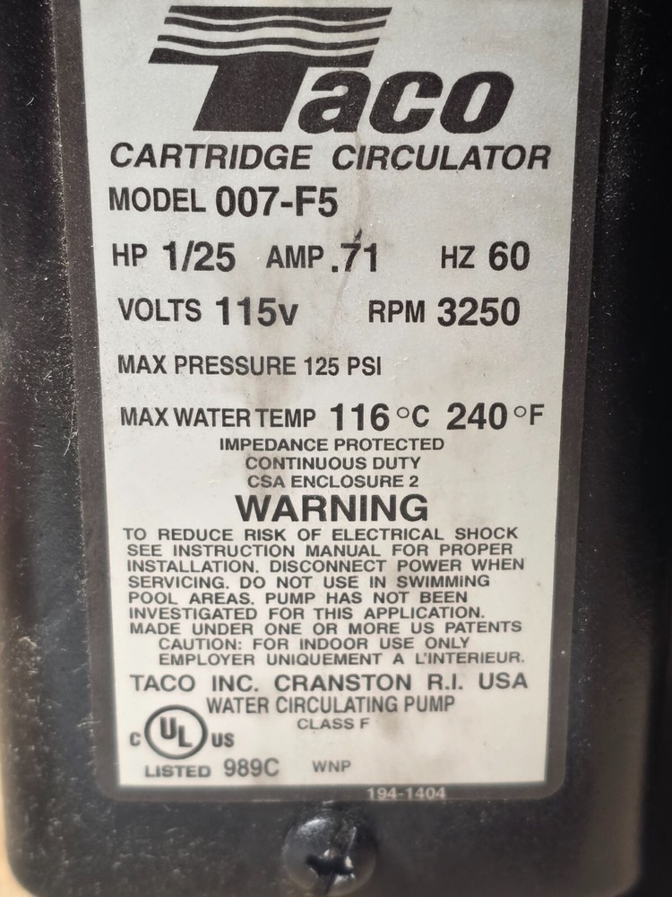 Taco 007-HF5 Circulator Pump "Black"