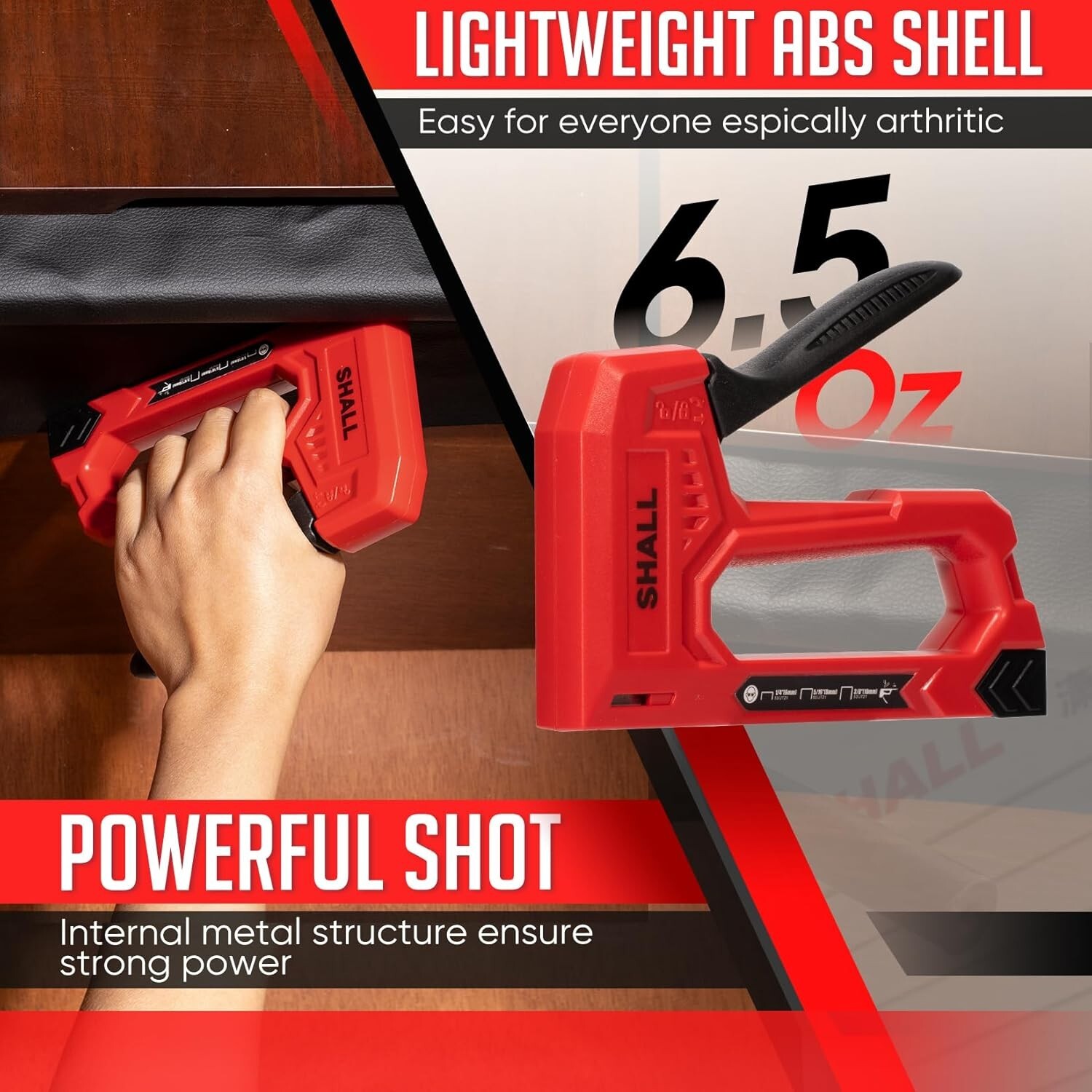 SHALL Light Duty Staple Gun for Wood - with 1600pcs JT21 Staples