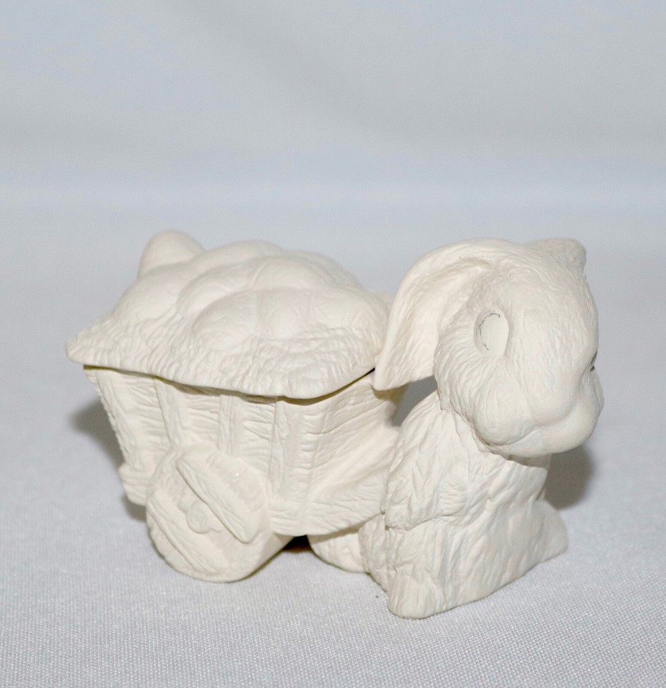 Ceramic Trinket Box With Lid ~ Easter Bunny Wagon ~ Ready To Paint