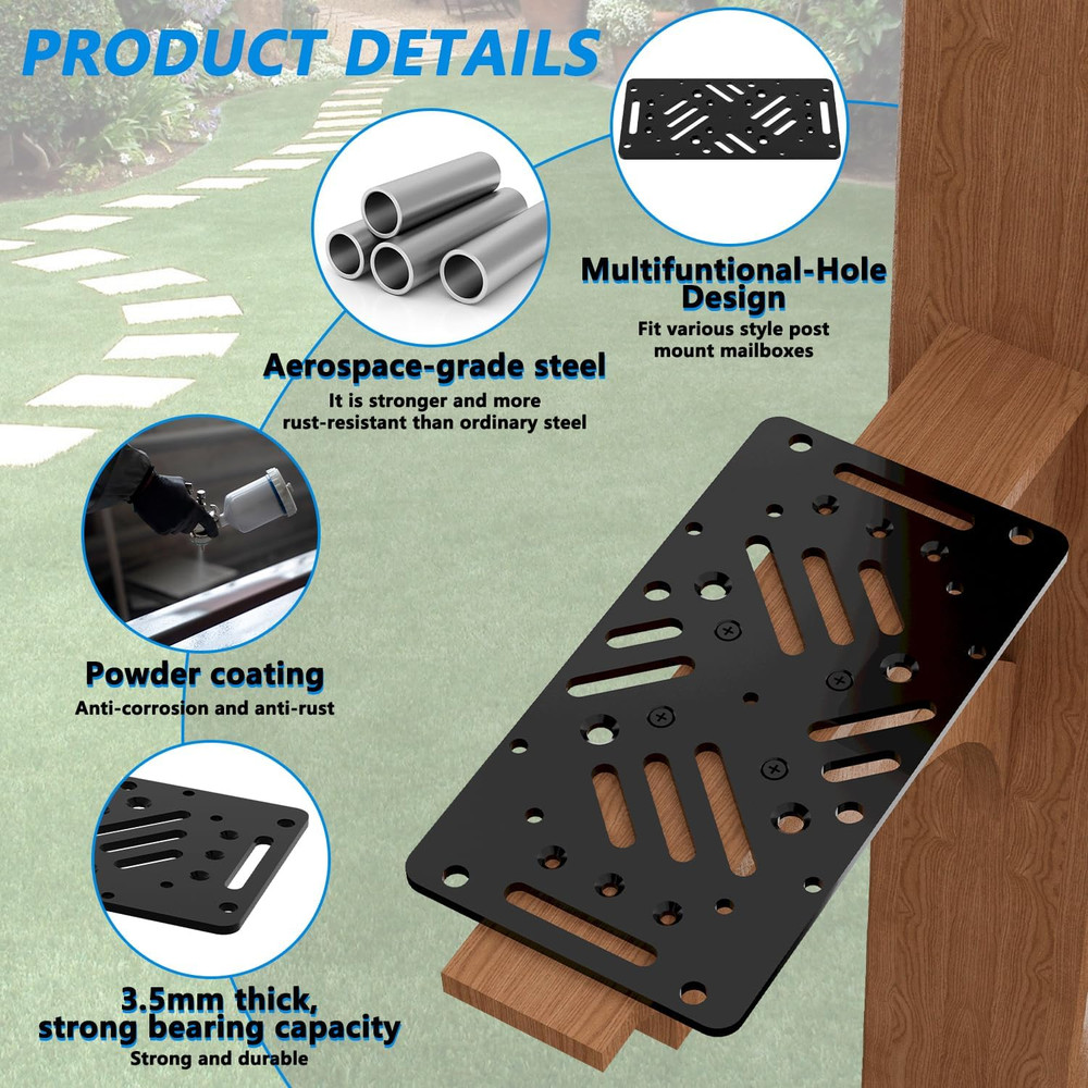 Antirust Mailbox Post Mount Bracket, Heavy-Duty Plate for Post Mount Mailboxes,