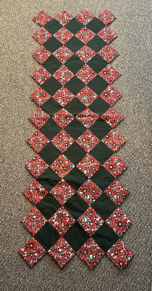Poinsettia Quilted Table Runner with Same pattern table Topper