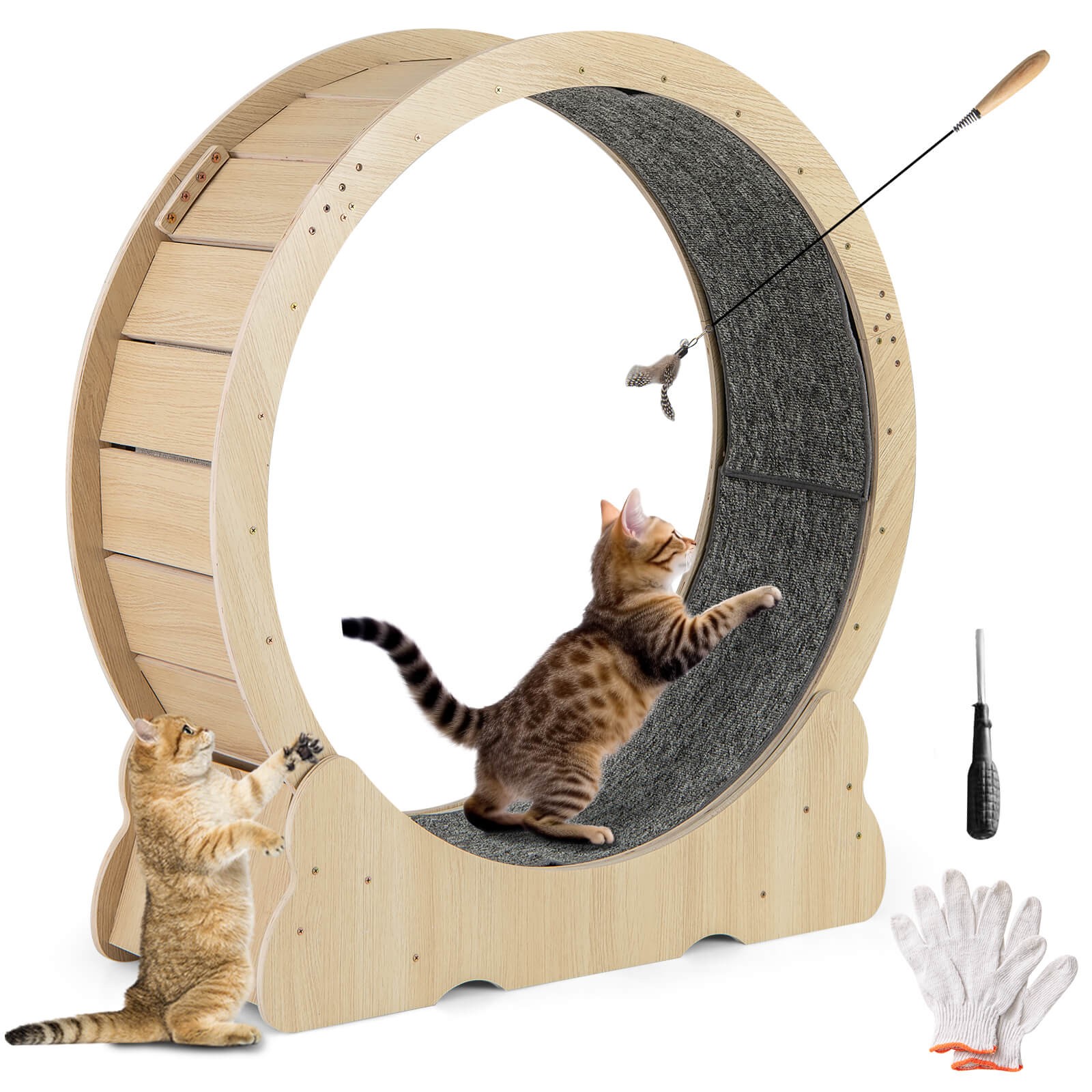 Cat Exercise Wheel w/ Carpet &Lockable Mechanism Non-slip Wide Base Wide Base