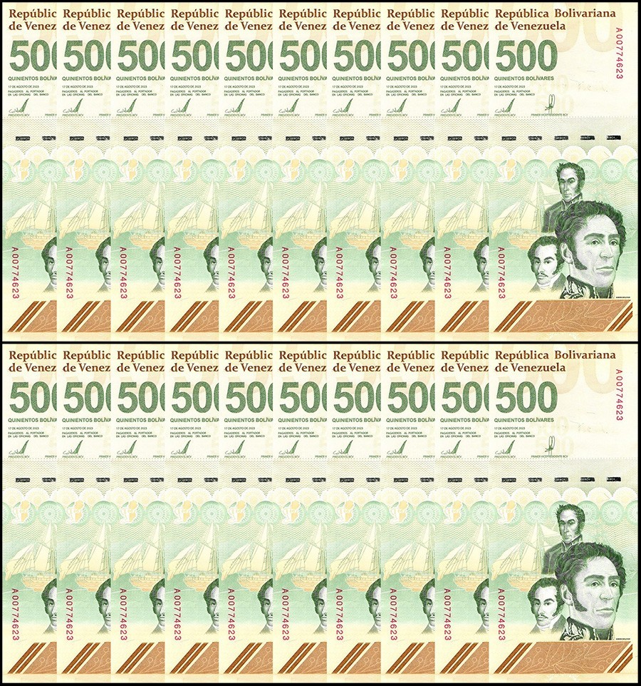 BUNDLE (20 PCS) 500 BOLIVARES DIGITALES 2023 2024 VENEZUELA USED PICK# 121