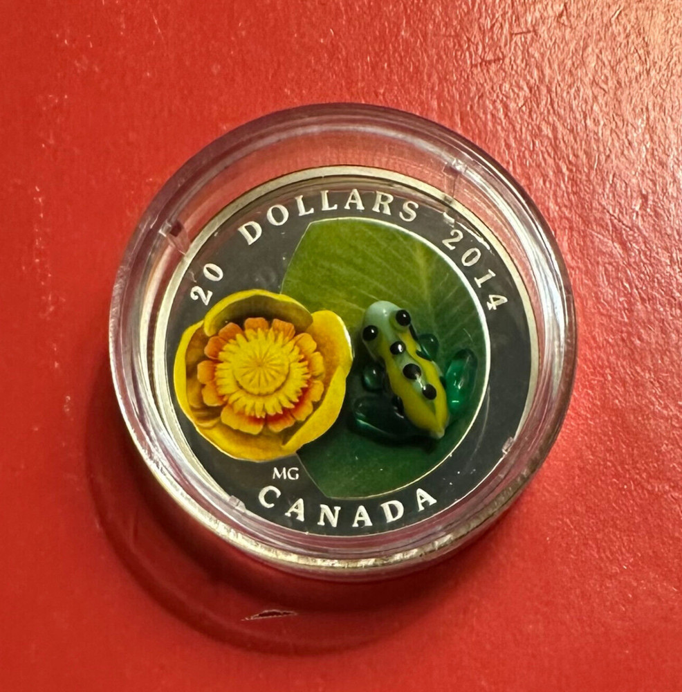 20 DOLLARS 2014 CANADA WATER-LILY AND LEOPARD FROG SILVER PROOF