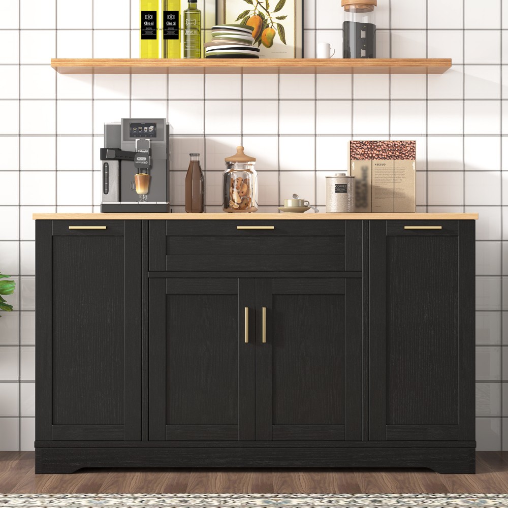 Multi-Functional Storage Sideboard, Extendable Dining Table, Adjustable Shelves