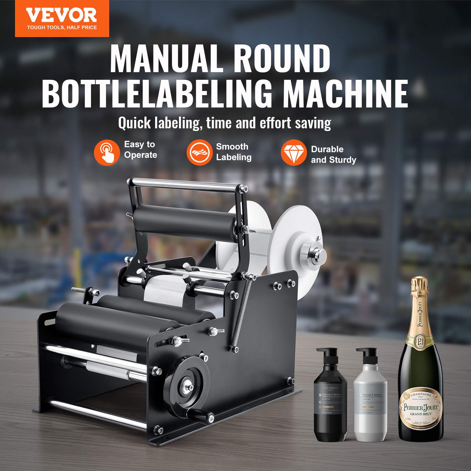 VEVOR Manual Round Bottle Labeling Machine Label Applicator 15-20 Bottles/min