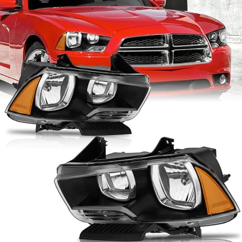 Halogen Headlights Assembly Compatible for 2011 Black Housing Amber Reflector