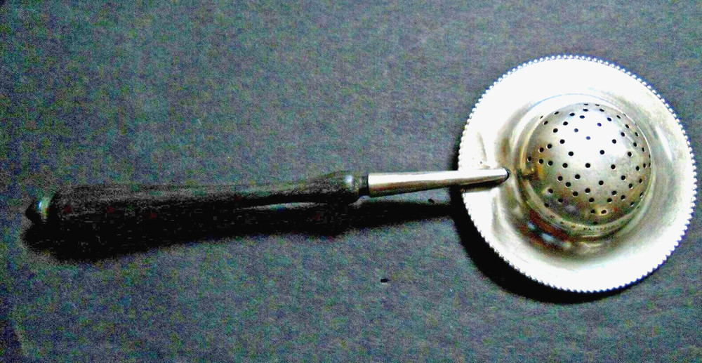 Sterling Silver Antique Tea Strainer Wood Handle