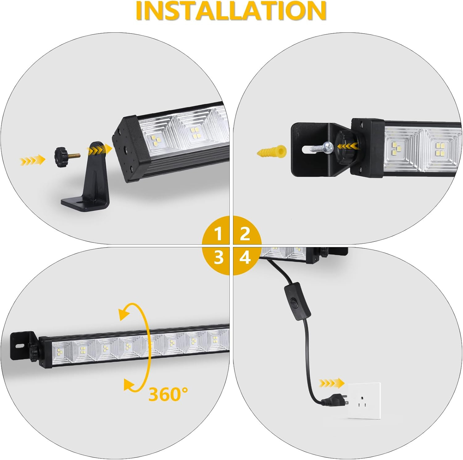 2 Pack 24W LED Shop Light Plug-In Garage Light with 6.5FT Cord