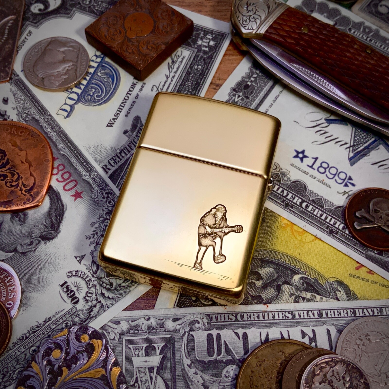 Zippo AC DC Themed Brass Armor Cigarette Lighter - Limited Edition of 50