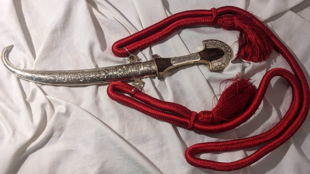 Authentic 16-3/4" Morocco Dagger Khanjar Handmade Silver Dagger Berber + CORD