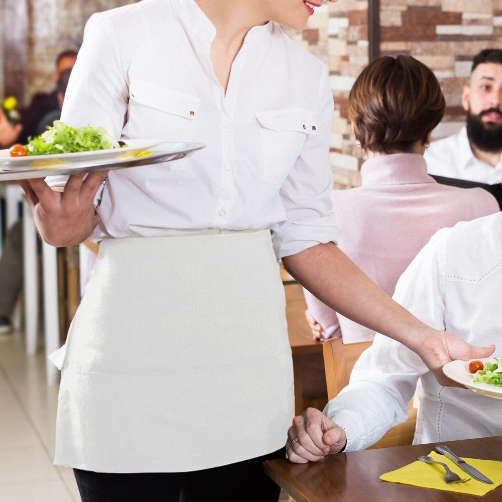 Long Server Apron with 2 Pockets, Extra Long Tie, Lightweight Half Aprons for...