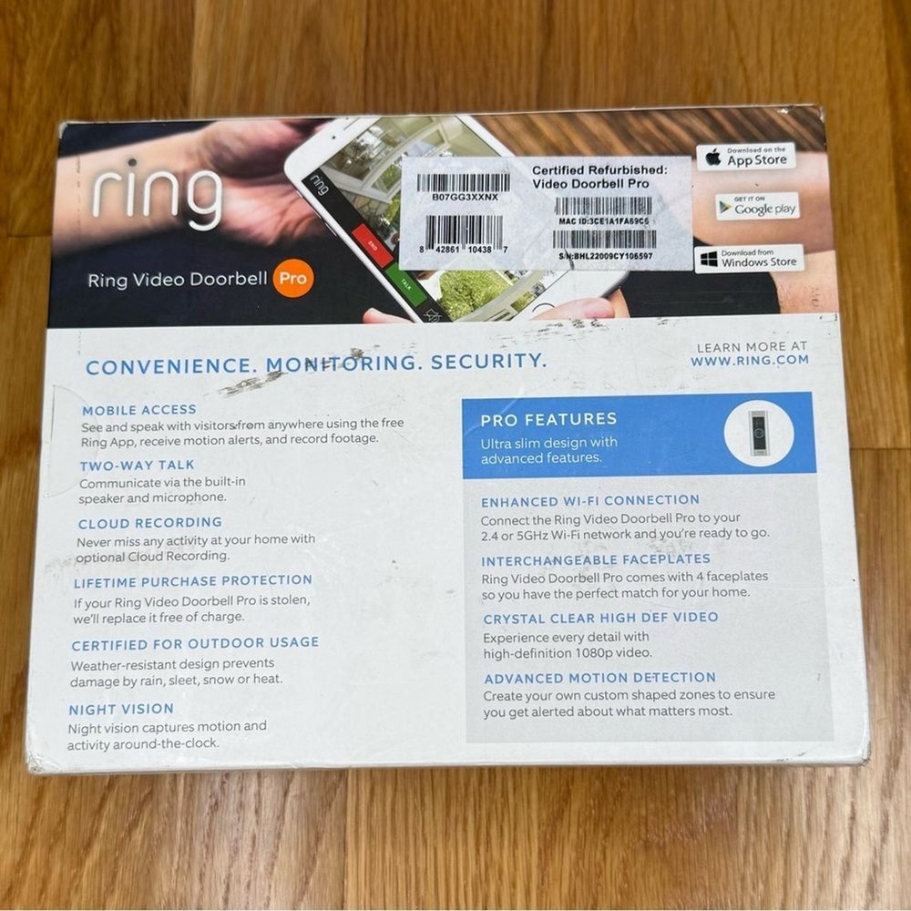 Ring Video Doorbell Pro Refurbished Open Box Complete Kit