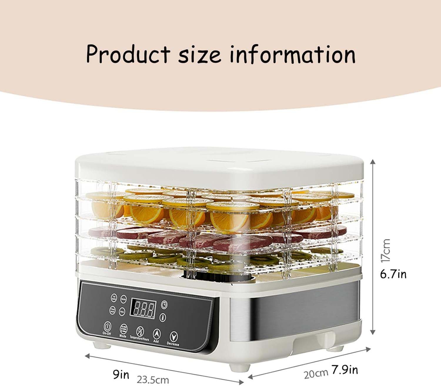 5-Trays Food Dehydrator Machine Adjustable Temperature for Jerky/Fruit/Vegetable