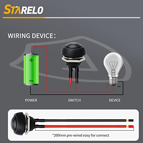 6PCS 12mm Momentary Push Button Switch Mini Round Waterproof SPST Switch Black