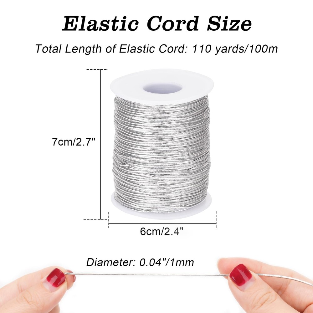 joycraft Elastic Cords, Metallic Stretch Silver 110Yards,