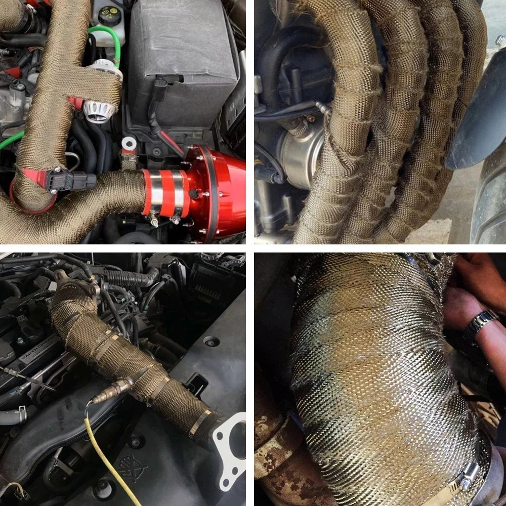 2" 50FT Titanium Exhaust Wrap Manifold Header Pipe Heat Wrap Tape w/ 10 Ties Kit