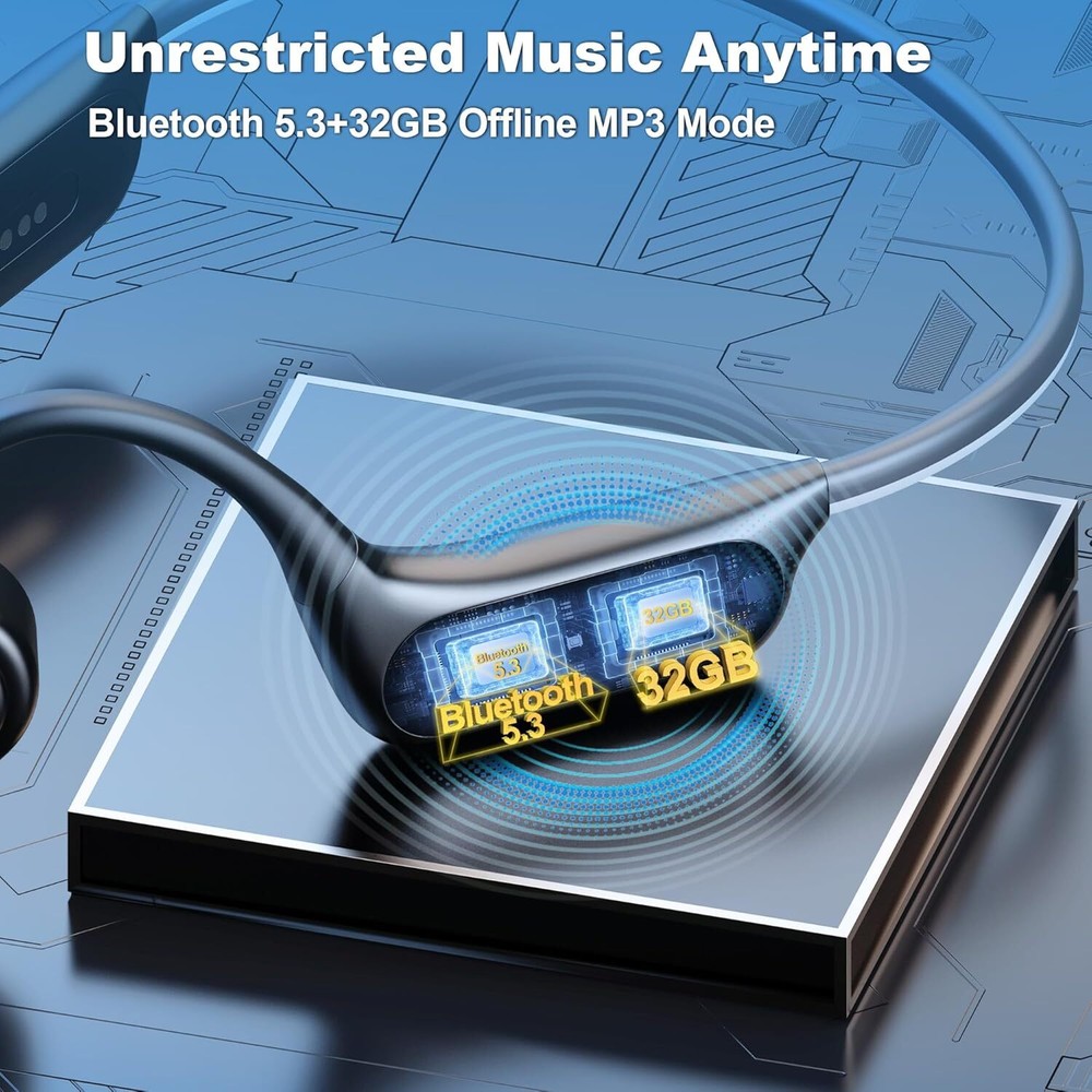 Bone Conduction Earbuds Bluetooth IP68 32GB MP3 Open-ear Headphone for Workouts