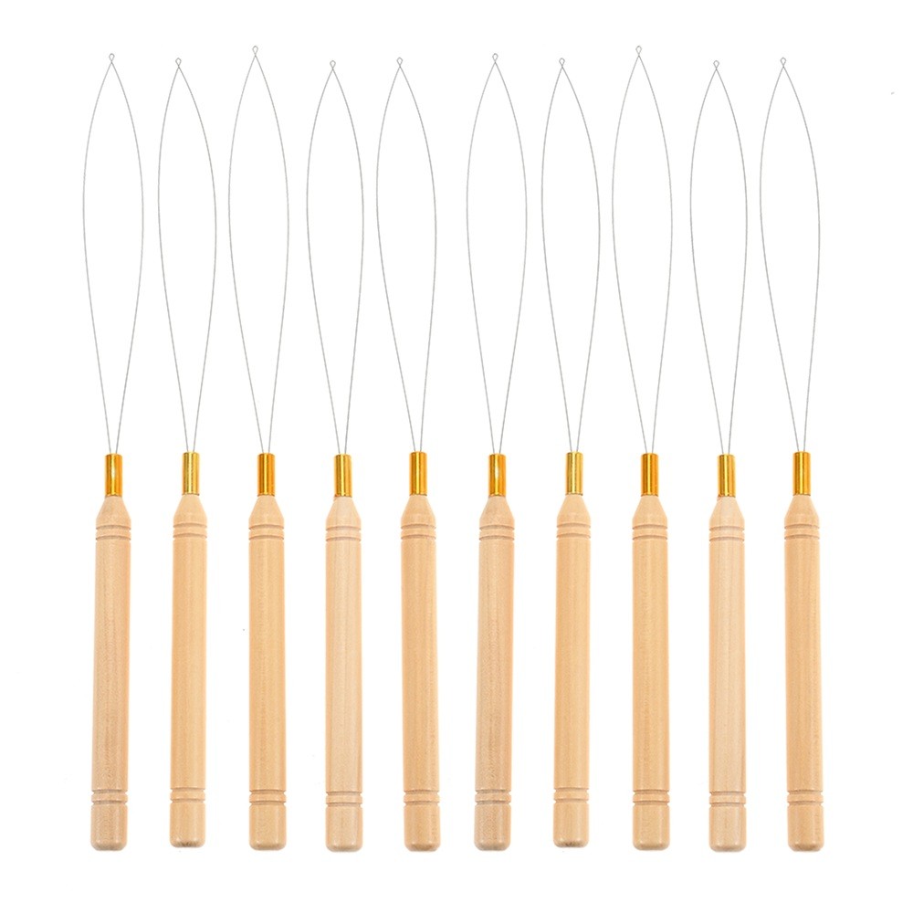 10Pcs Hair Extension Loop Needle Threader 22.3cm Micro Loop Nano Beads Device