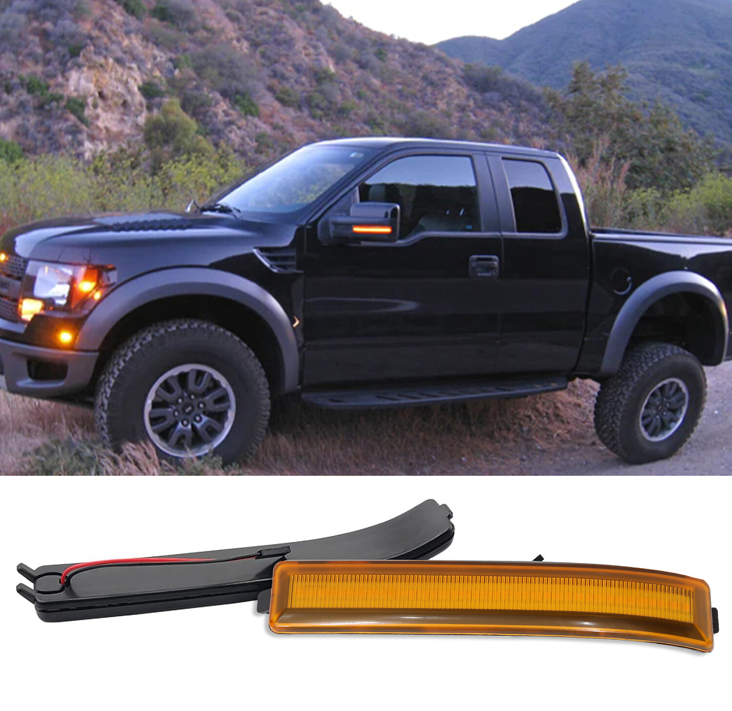 LED Side Mirror Amber Lens Turn Signal Light Lamps For Ford 2009-2014 F150 F-150