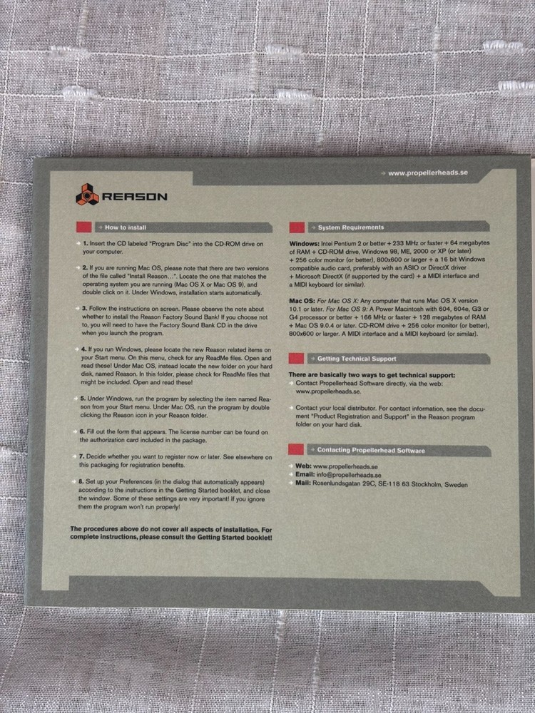 Propellerhead Reason 2.5 Software & Tutorial Disc- No License No- Disc's Only