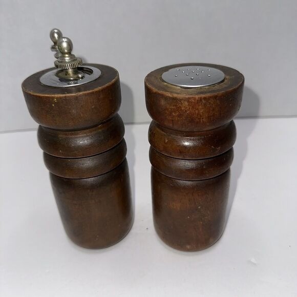 Vintage Wooden Salt Pepper Grinder Mill Set Rustic Kitchen Dining Decor