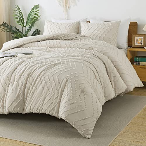 Full Size Comforter Sets Boho Lightweight Fluffy Bedding Full (79"x90") Beige