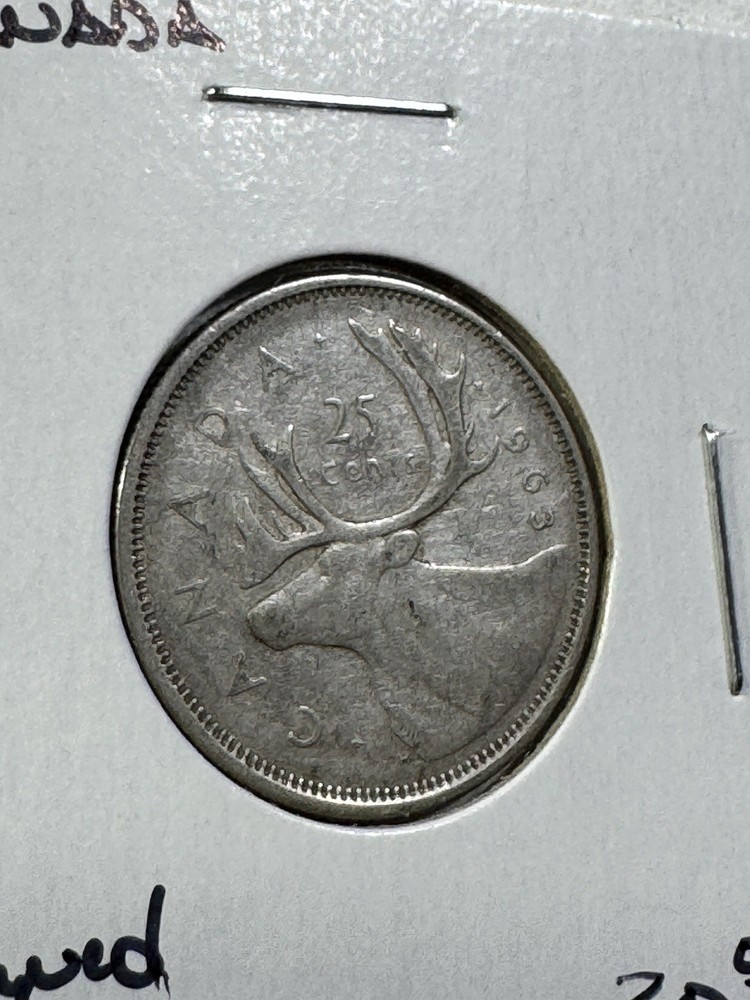 1963 Canada 25 Cents Silver Coin Cleaned