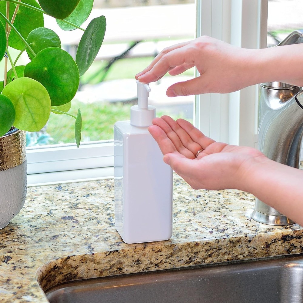 5 Pack 16 Ounce Plastic Pump Bottles, Refillable Square Plastic Pump Bottles ...