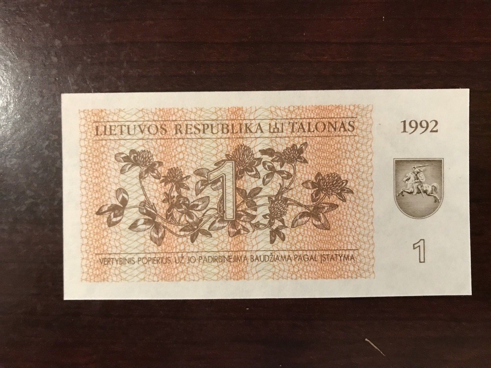 1992 Lithuania 1 Talonas Banknote; Crisp, Uncirculated