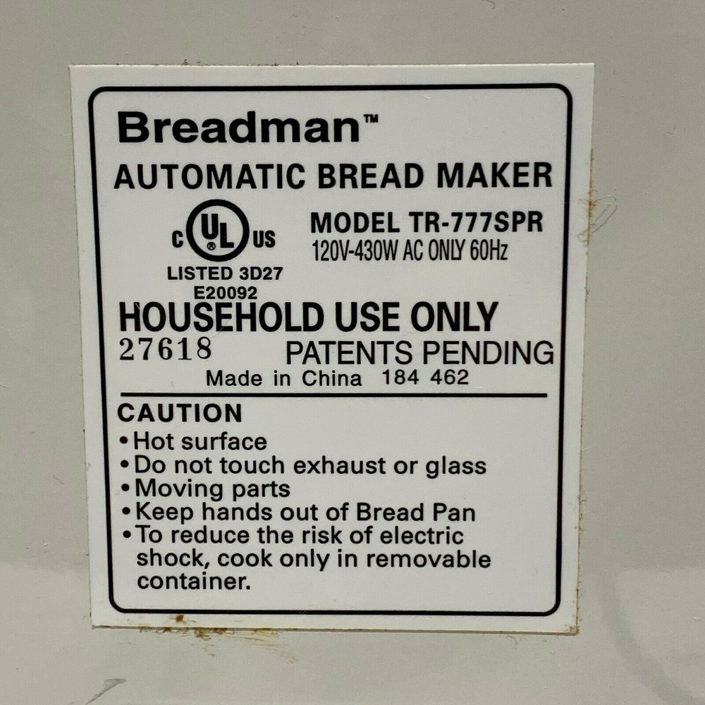 Breadman Bread Maker Support for Heating Element Models TR777 TR777C TR-777SPR