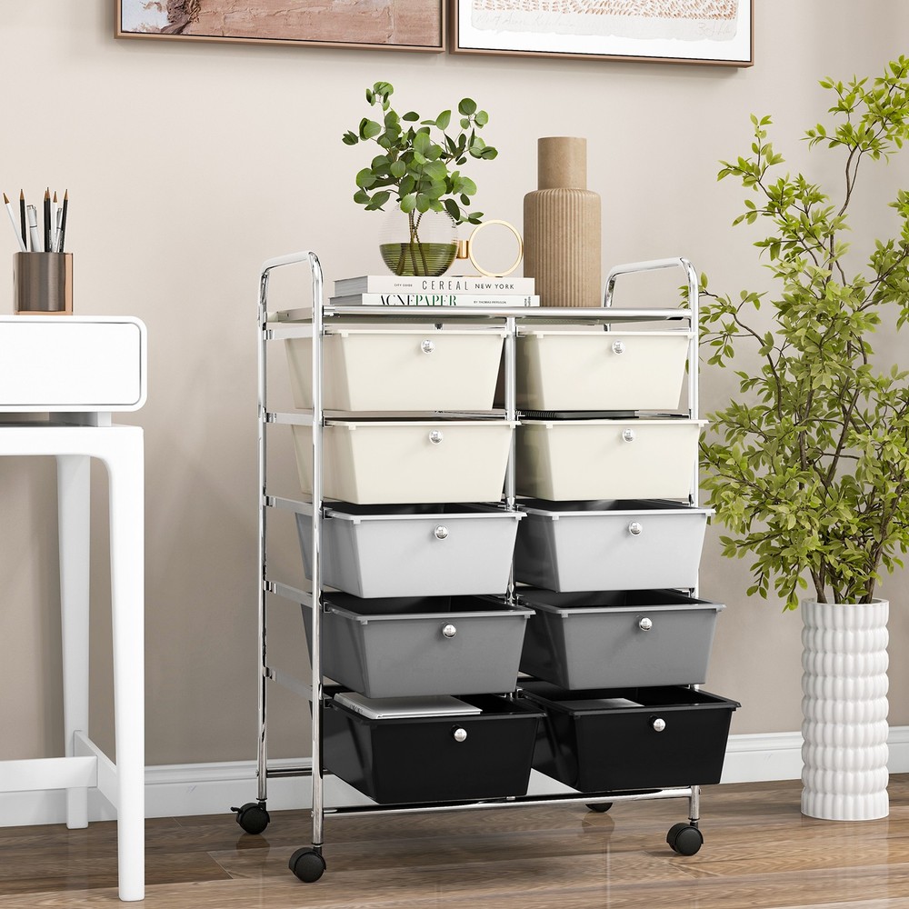 10-Drawer Storage Cart Utility Rolling Trolley Kitchen Organizer Grey Gradient