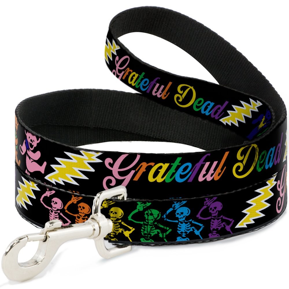 Dog Leash Grateful Dead Script Bears Skeletons Black Multi 6 FT