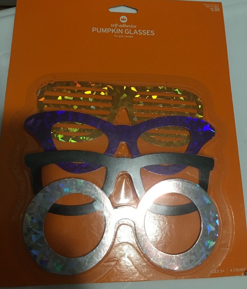 Pumpkin Glasses 4 Pair Package Self Adhesive Decorative Accessory Halloween Fall