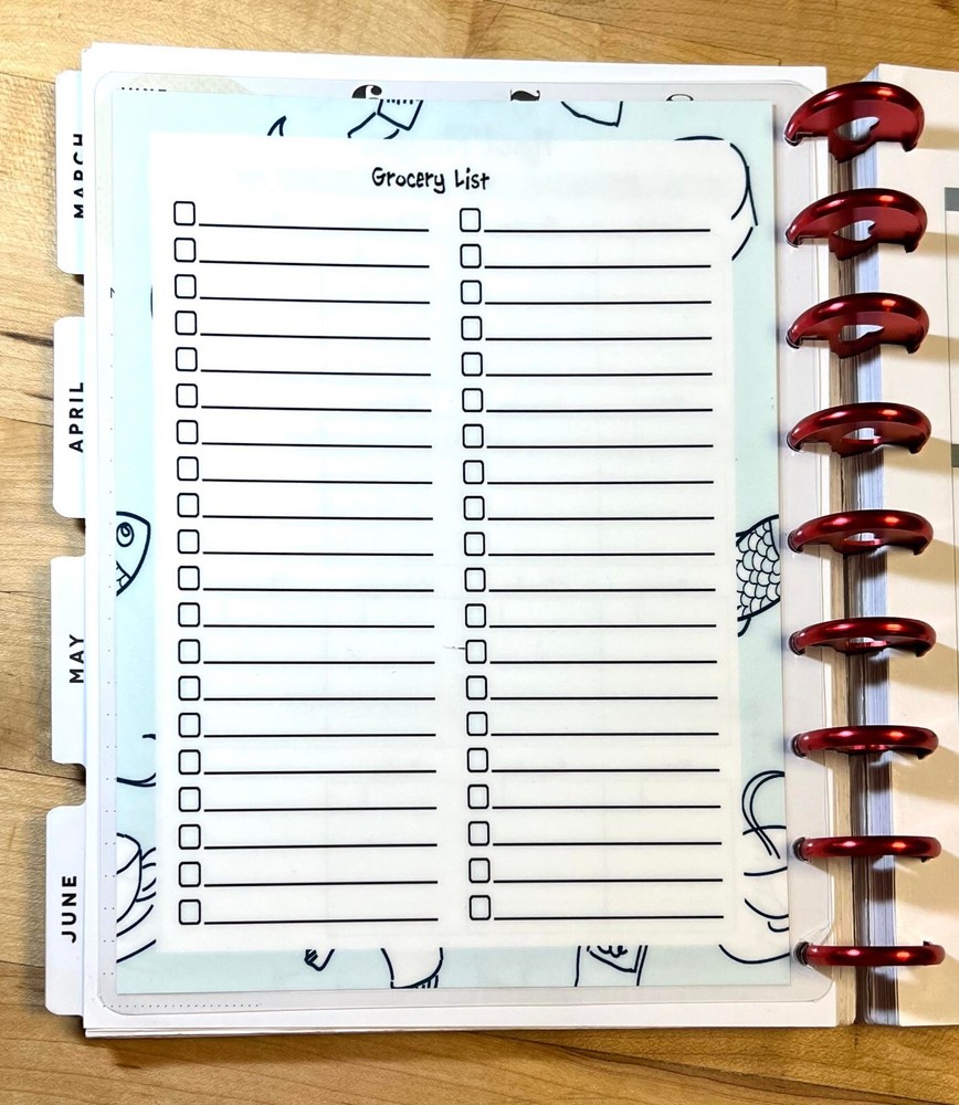 Two Week Meal Planner Two Sided Dashboard Insert for use with HAPPY Planner