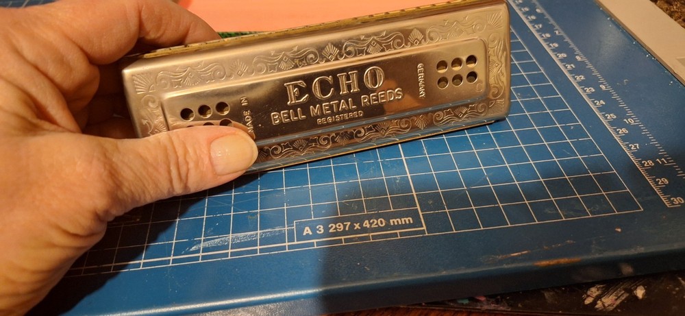 M. Hohner “The Echo” Double Reed Harp  Harmonica  Notes C & G with Original Box