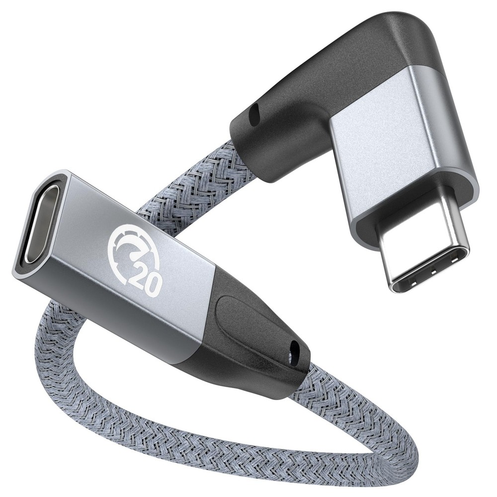 UseBean Right Angle USB C Extension Cable 0.6FT, 90 Degree USB-C GRAY