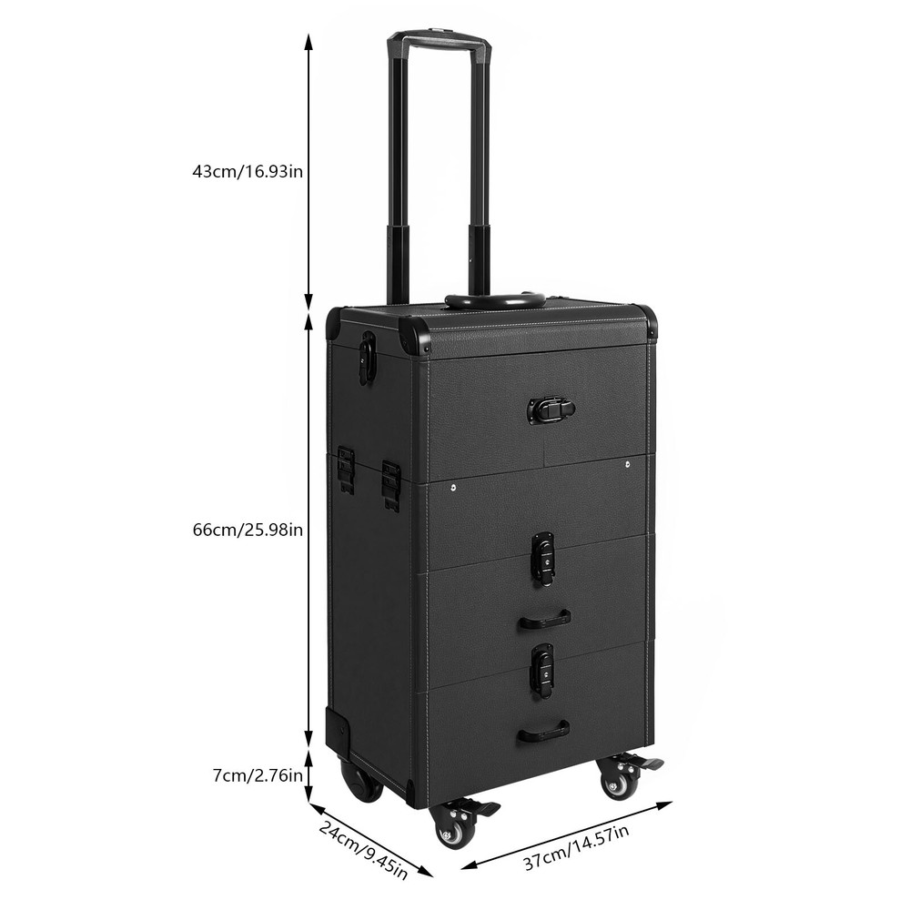 Makeup Train Case Professional Rolling Cosmetic Case with Drawers Travel Trolley
