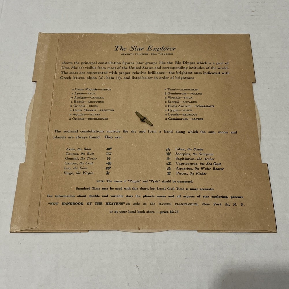 Vintage Antique Star Explorer Astronomy Chart