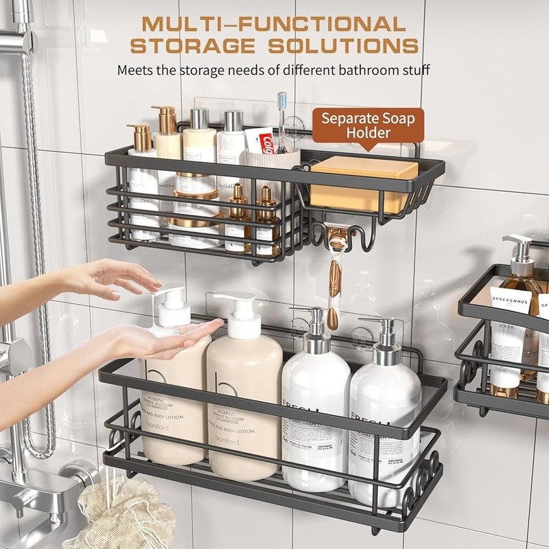 3 Pack Shower Caddy Organizer Rustproof Adhesive Shelf Set Quick Drainage Hooks