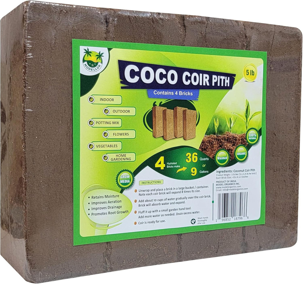 4 Bricks (5 Lb) Premium Super Washed Coco Coir, Yields 9 Gallons, Seed Starter,