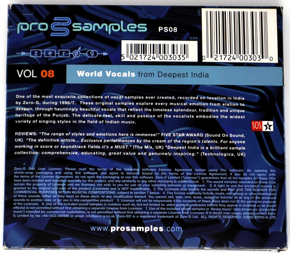 Zero-G Pro Samples 08 World Vocals Sample Library/Sound Library/Sampling 2 CD