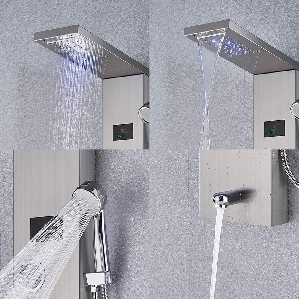 Stainless Steel Shower Panel System 5 Function LED Rain&Waterfall Message Body