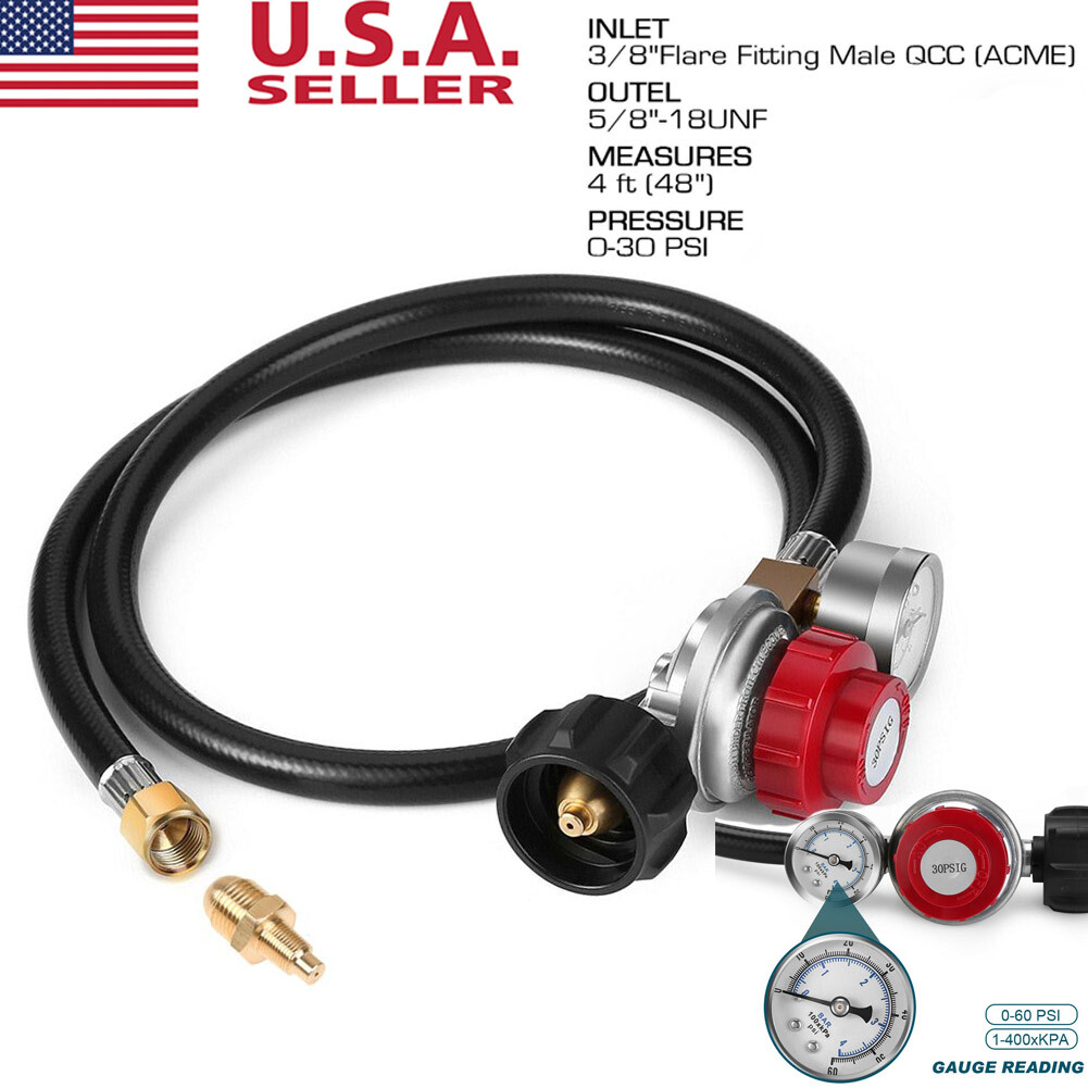 4 FT 0-30 PSI HP Propane Regulator Hose Gas Grill Regulator and PSI Gauge BBQ